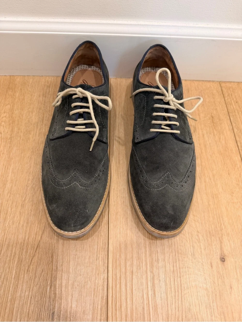 Johnston & Murphy Gray Suede Wingtip Sneakers with Tan Accents